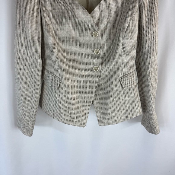 Armani Collezioni Womens 6 Tweed Linen Blend Blazer Cream Black Classic,Career - Picture 4 of 14